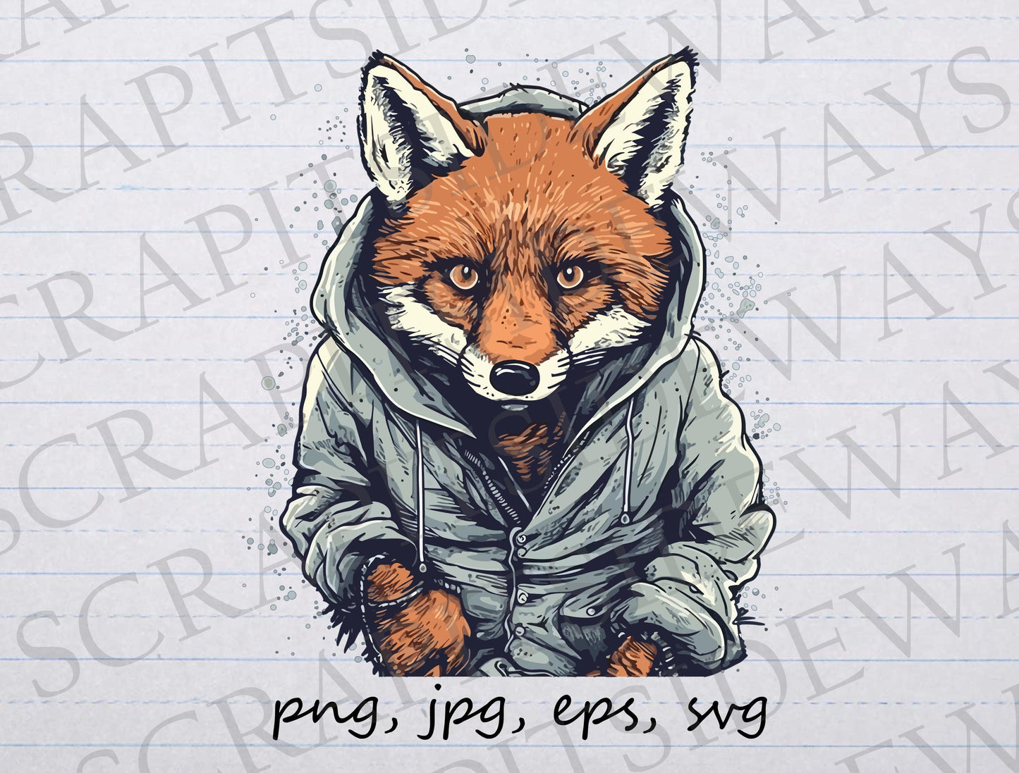 Fox in a hoodie clip art clipart vector graphic svg png jpg eps street fox, streetwear fox, hooded fox