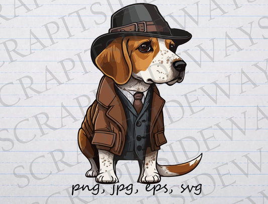 Beagle in clothes clipart vector graphic svg png jpg eps dapper dog dog in vintage clothes