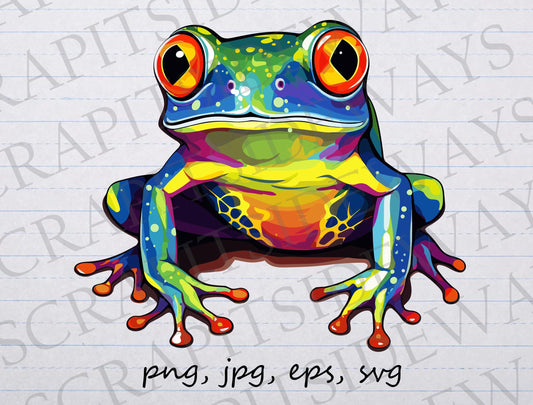 Colorful tree frog  clipart clip art vector graphic svg png jpg eps cute frog, rainbow frog, pet frog, rainforest frog,