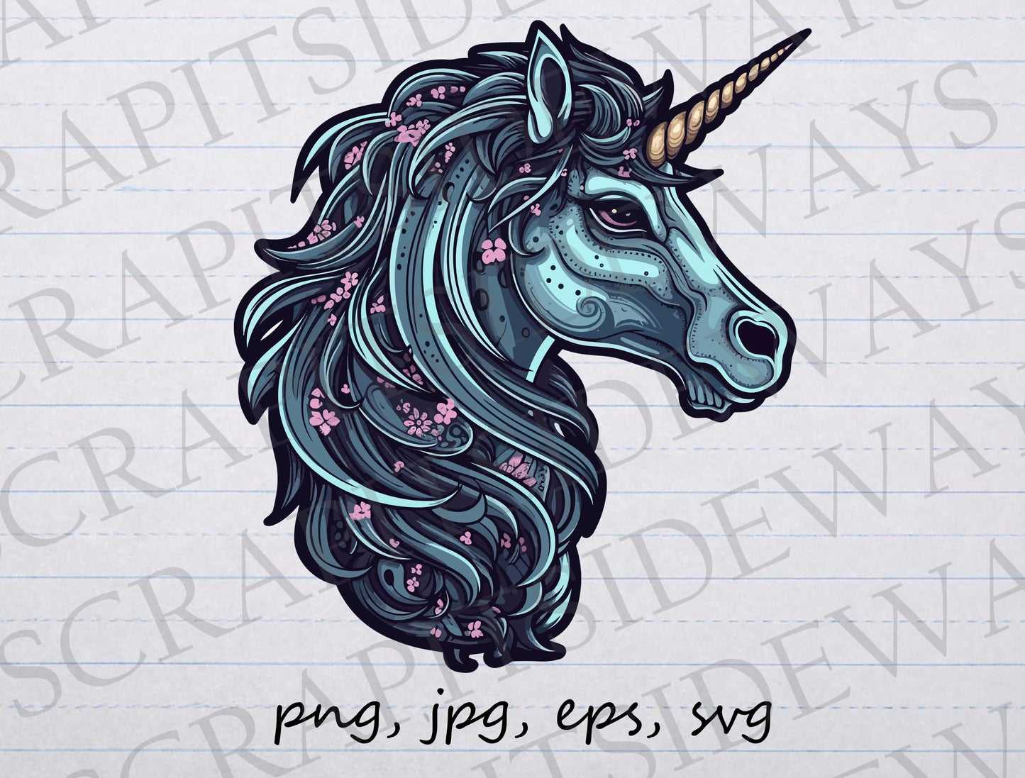 Gothic unicorn clip art clipart vector graphic svg png jpg eps goth unicorn, dark unicorn, Halloween unicorn