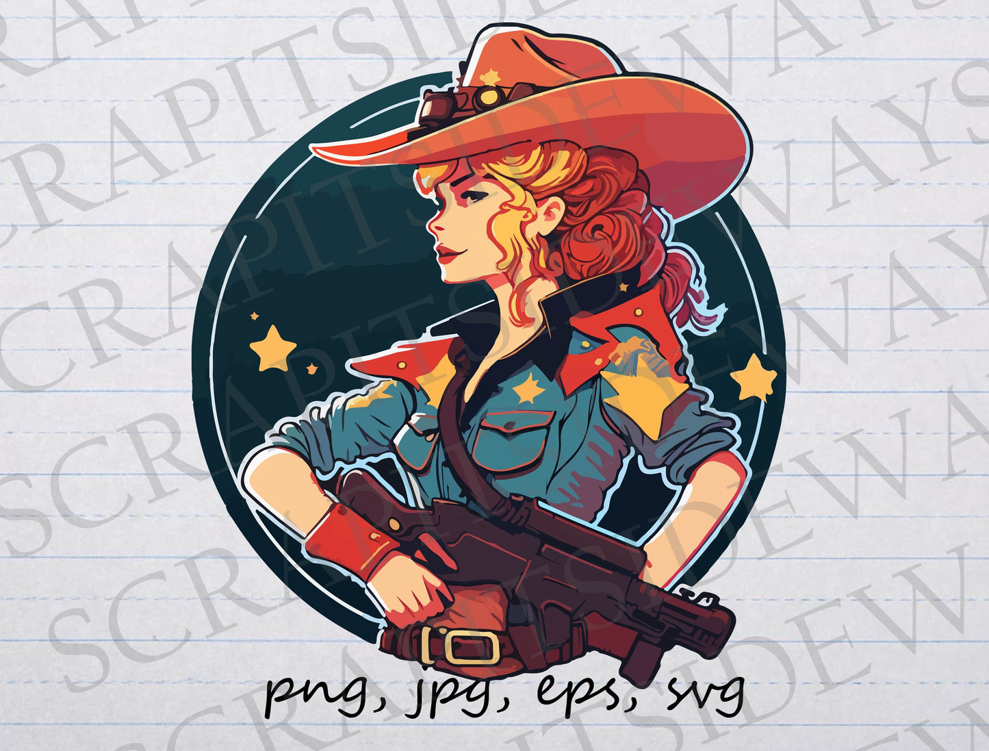 Space Cowgirl clipart vector graphic svg png jpg eps futuristic cow girl with a gun