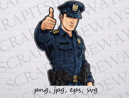 police officer thumbs up clip art clipart vector graphic svg png jpg eps ,cop, first responder, officer, police man