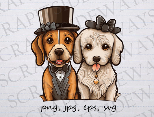 Dog bride and groom clipart vector graphic svg png jpg eps wedding pets