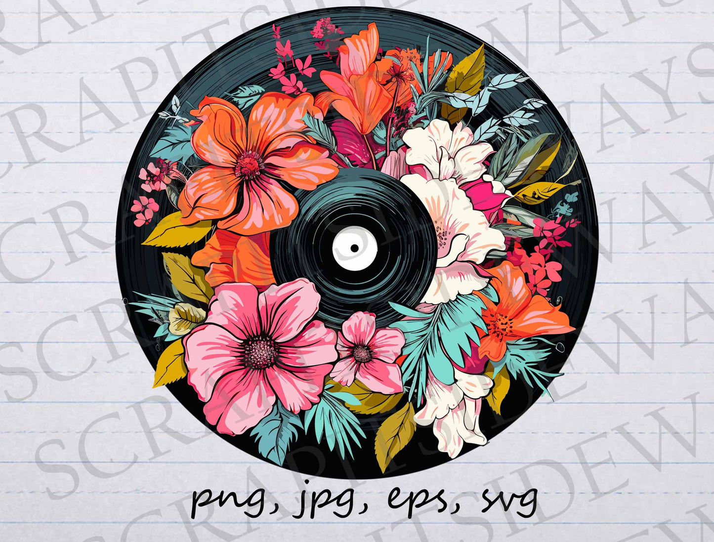 Floral vinyl record clip art clipart vector graphic svg png jpg eps, lps flower vinyl record