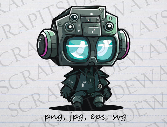 Cute cyberpunk robot clipart vector graphic svg png jpg eps chibi punk