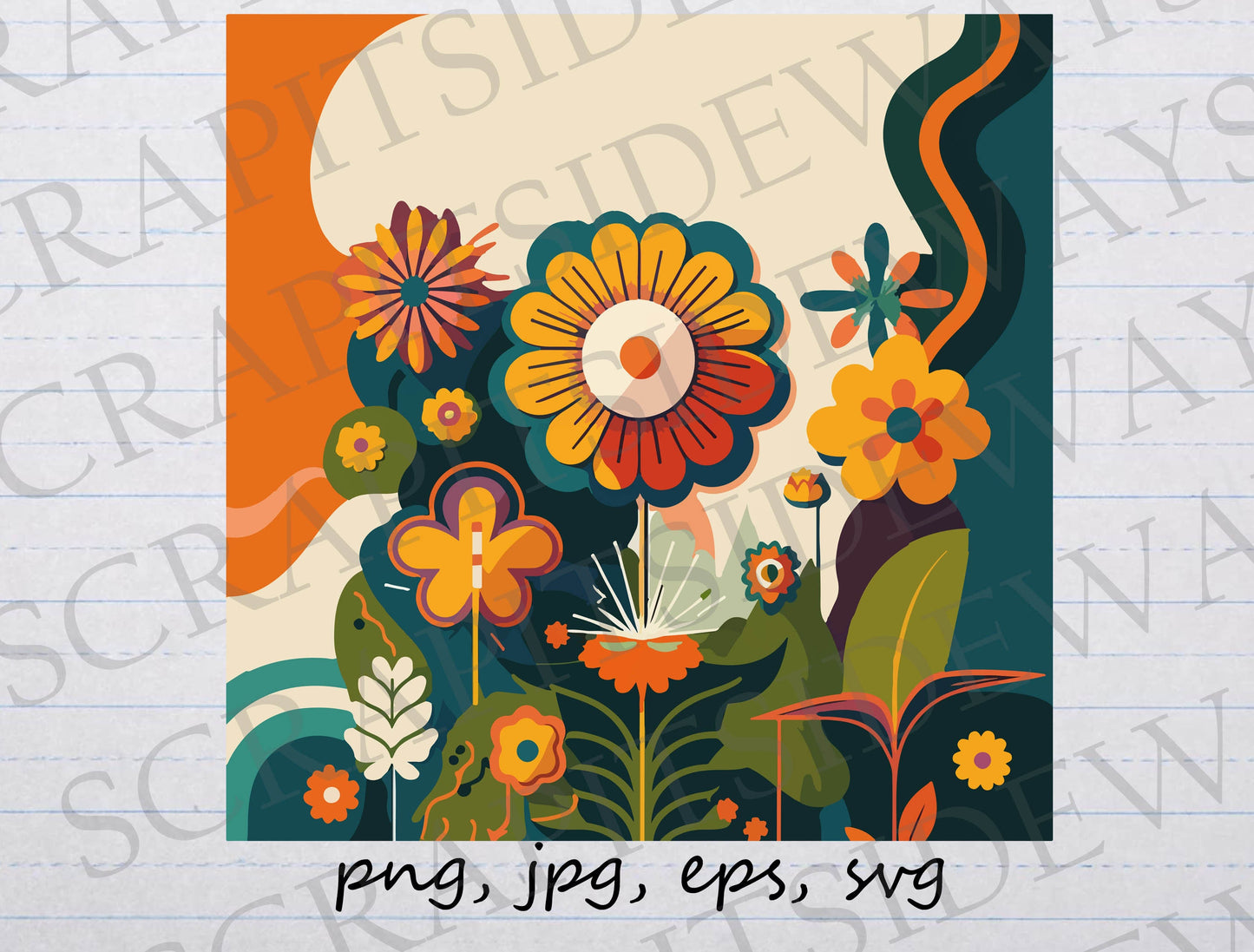 70's flower power clipart vector graphic svg png jpg eps retro flowers poster