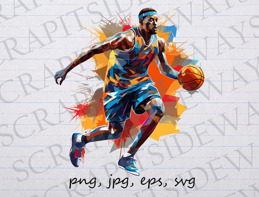 Man playing basketball clipart vector graphic svg png jpg eps sticker design t-shirt design basketball player colorful