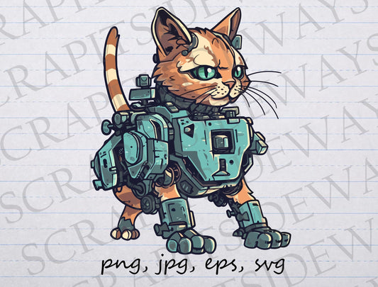 Cat mech robot clipart vector graphic svg png jpg eps cyber kitty robotics