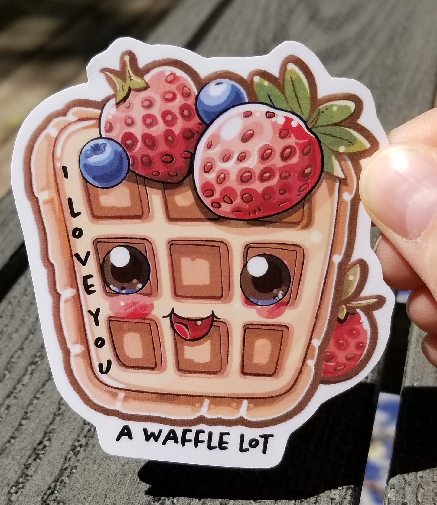 Cute waffle vinyl sticker 3 inches, water resistant decal, I love you a waffle lot, kawaii waffle, breakfast sticker, pun sticker