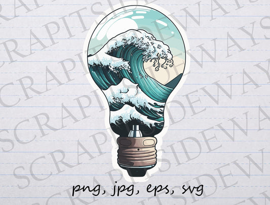 Ocean wave lightbulb clipart vector graphic svg png jpg eps sticker design t-shirt design waves