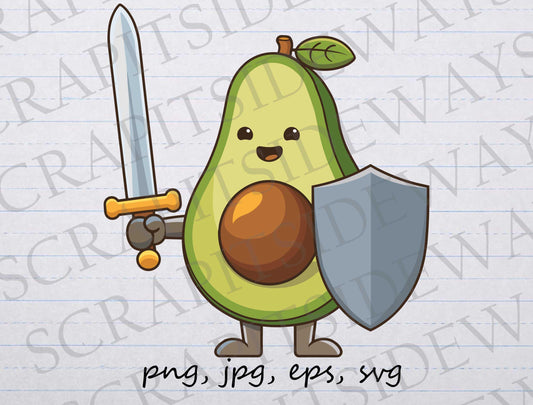 Avocado Knight clip art clipart vector graphic svg png jpg eps, knight in shining armor, medieval knight, vegetable knight, funny avocado