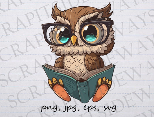 Owl reading a book clipart vector graphic svg png jpg eps sticker design wise owl