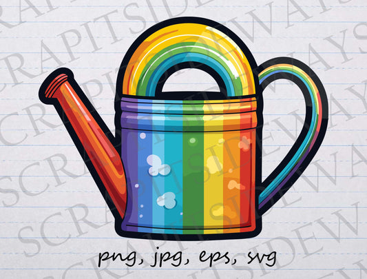 Rainbow watering can clip art clipart vector graphic svg png jpg eps, spring, garden, plants, colorful watering can