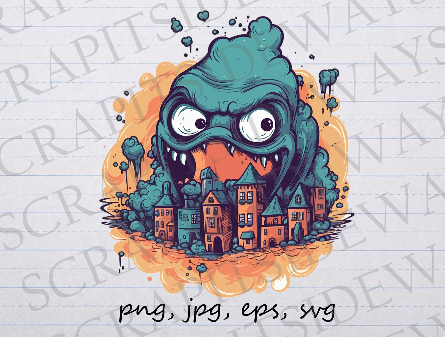 Monster attacking city clipart vector graphic svg png jpg eps fantasy monster blob monster