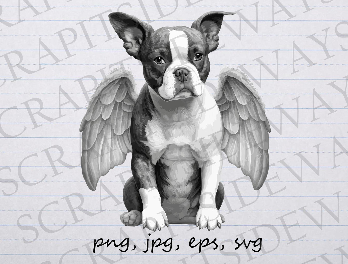 Angel Boston terrier clipart vector graphic svg png jpg eps sticker design t-shirt design heaven puppy