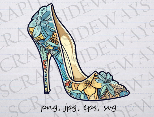 Floral high heel shoe clipart vector graphic svg png jpg eps fantasy shoe, stilettos, high heels, shoe lover, shoe addict, couture shoe