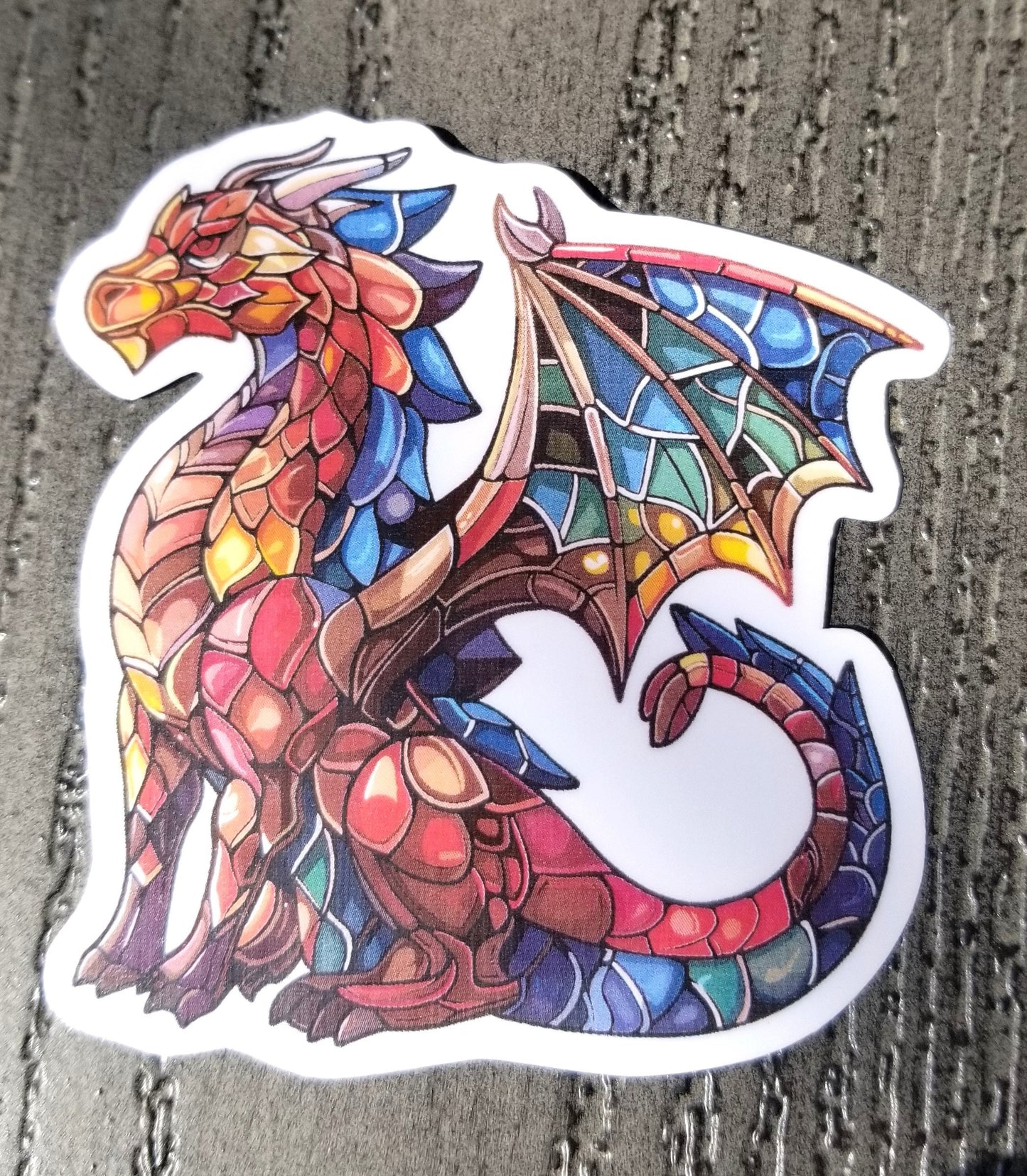 Stained glass dragon vinyl sticker, water resistant decal, mosaic dragon, colorful dragon, fantasy dragon, fairytale dragon