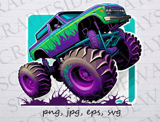 Purple Monster Truck clip art clipart vector graphic svg png jpg eps, giant truck, boys birthday, monster truck lover, cool truck