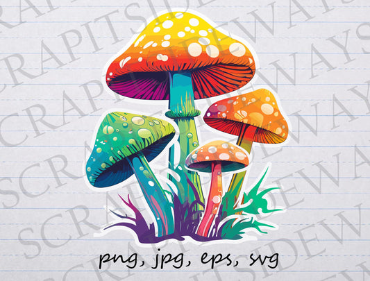 Psychedelic mushrooms clipart vector graphic svg png jpg eps rainbow shrooms