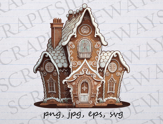 Fancy gingerbread house clipart vector graphic svg png jpg eps t-shirt design sticker design Christmas cookie