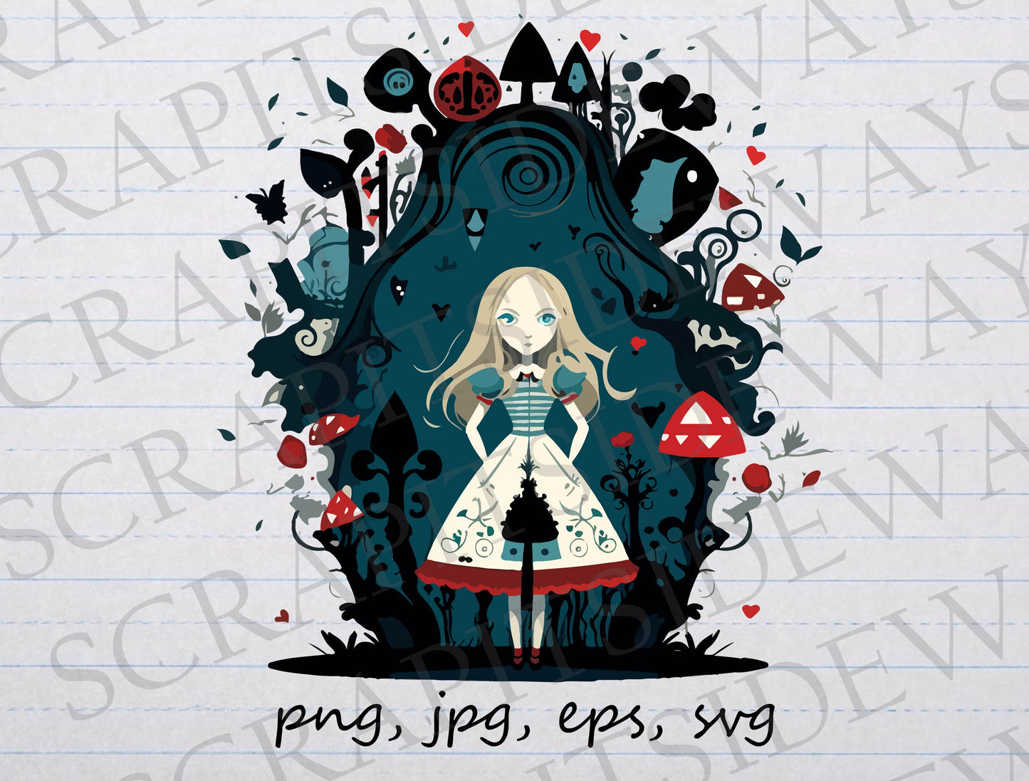 Dark Alice in Wonderland clipart vector graphic svg png jpg eps fantasy gothic