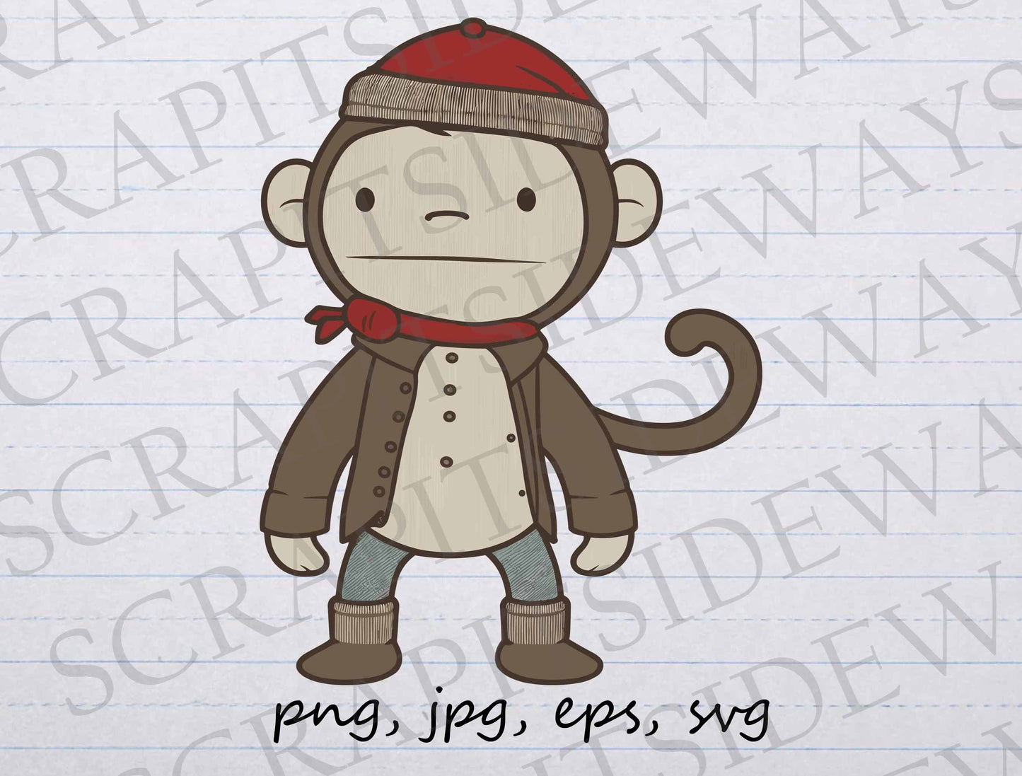 Sock monkey clip art clipart vector graphic svg png jpg eps, chimp, cute monkey