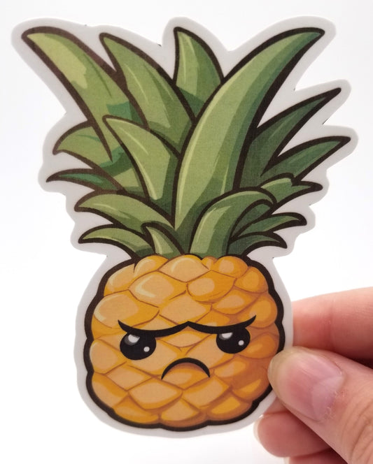 Angry Pineapple vinyl sticker 4 inches, water resistant decal, cute pineapple, angry fruit, evil fruit, funny pineapple, grumpy pineapple