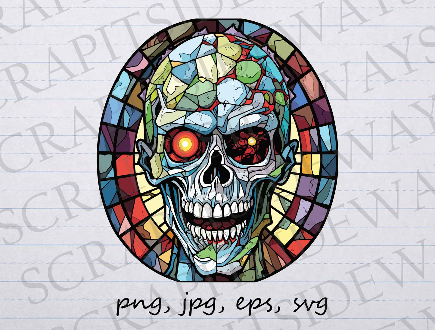 Stained glass zombie 3 clip art clipart vector graphic svg png jpg eps mosaic zombie, mosaic monster, classic monster