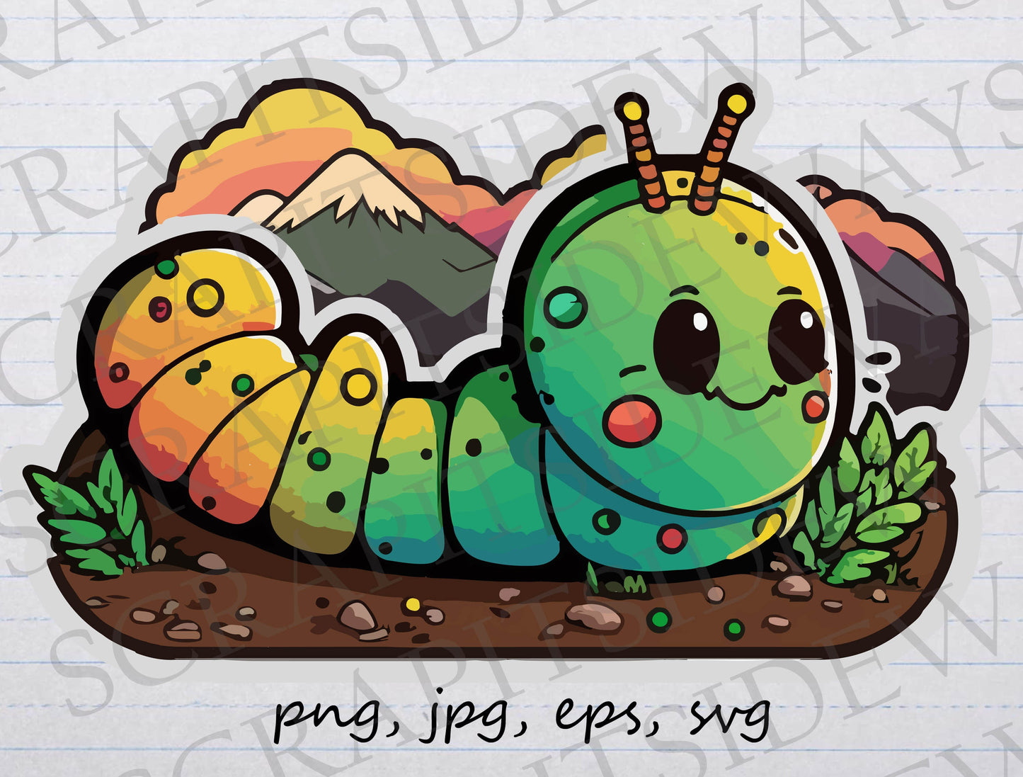 Cute caterpillar clipart vector graphic svg png jpg eps insect bug butterfly life cycle