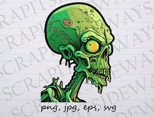 Alien zombie clipart vector graphic svg png jpg eps sticker design t-shirt design scary horror zombie alien