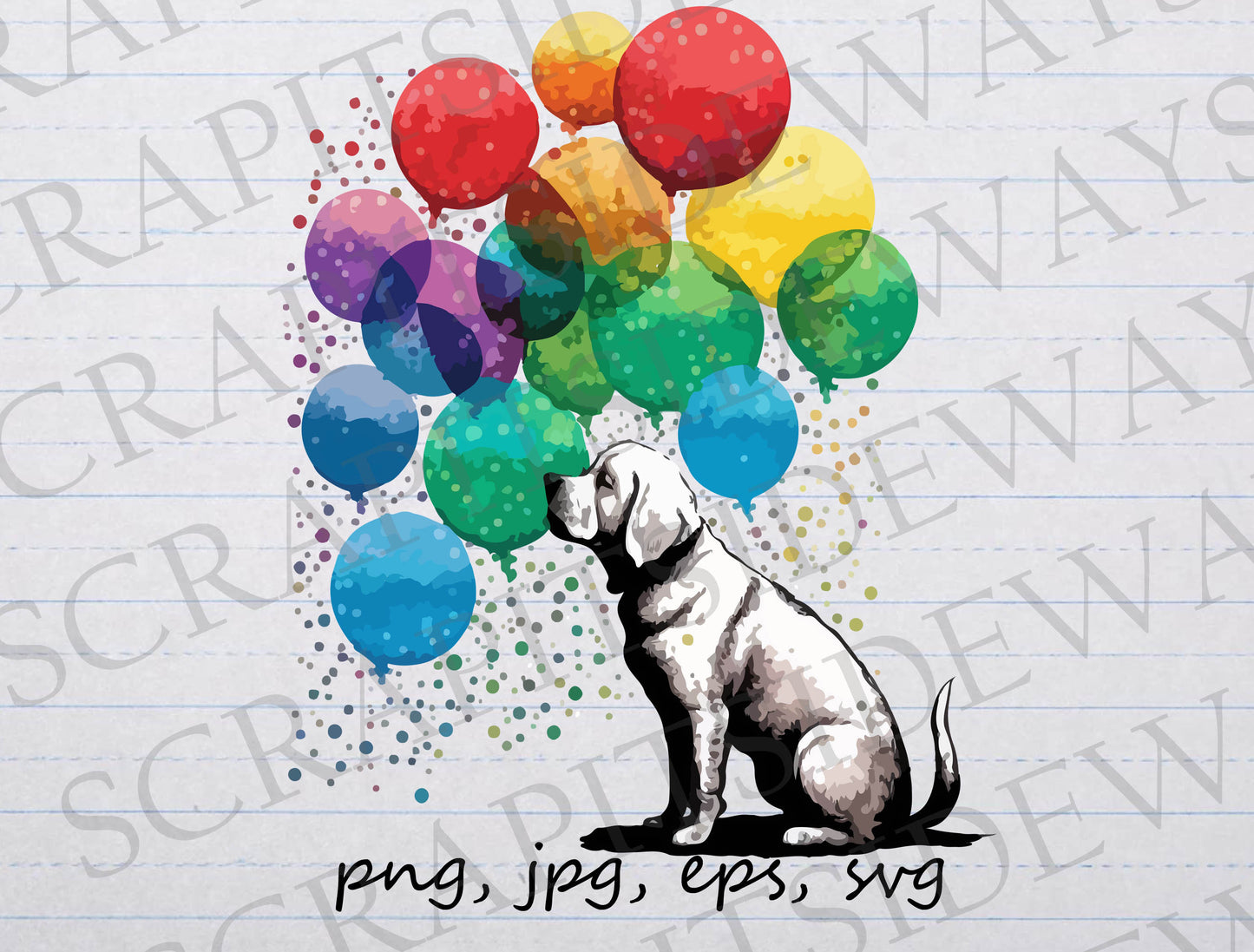 Dog with balloons clipart vector graphic svg png jpg eps puppy colorful