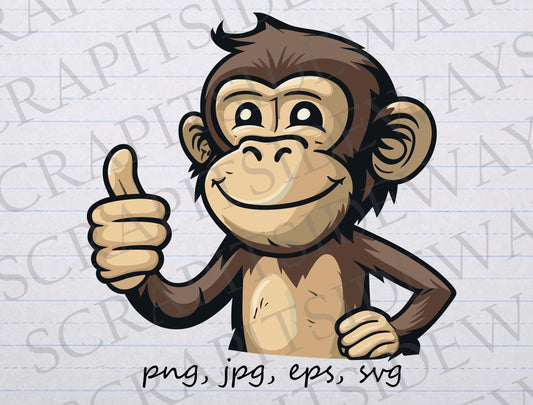 Thumbs up monkey clipart vector graphic svg png jpg eps chimp t-shirt design sticker design