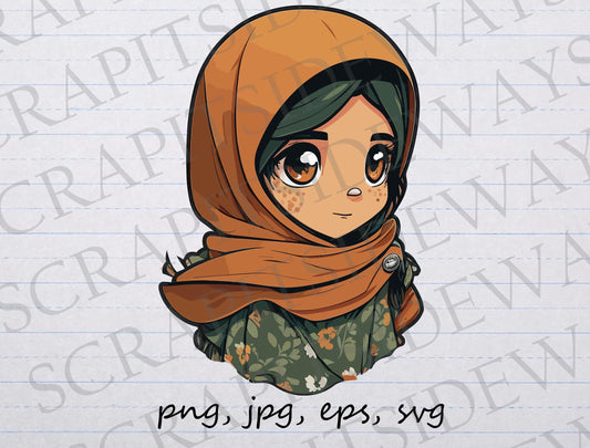 Cute girl in hajib clipart vector graphic svg png jpg eps Muslim woman sticker design