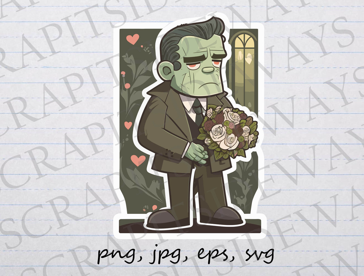 Romantic Frankenstein clipart vector graphic svg png jpg eps monster creepy cute Halloween love