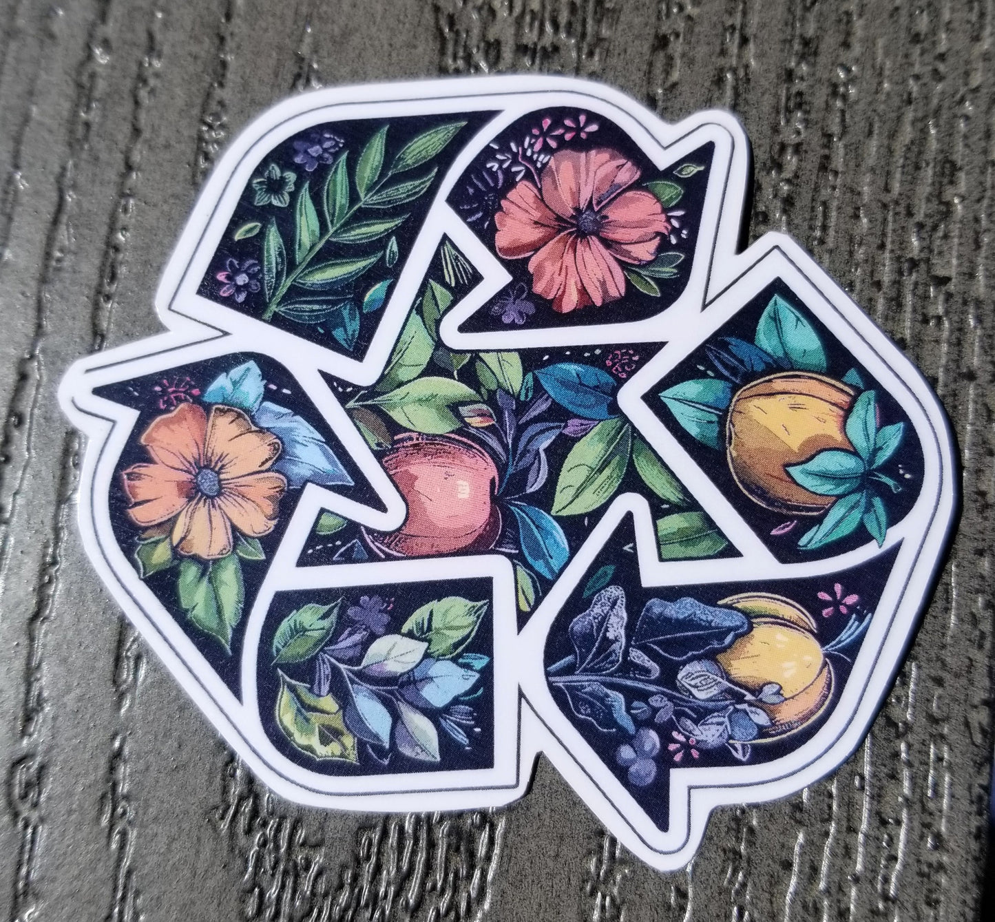 Floral recycle symbol vinyl sticker 3 inches, water resistant decal, pretty recycling symbol, flower recycle sign