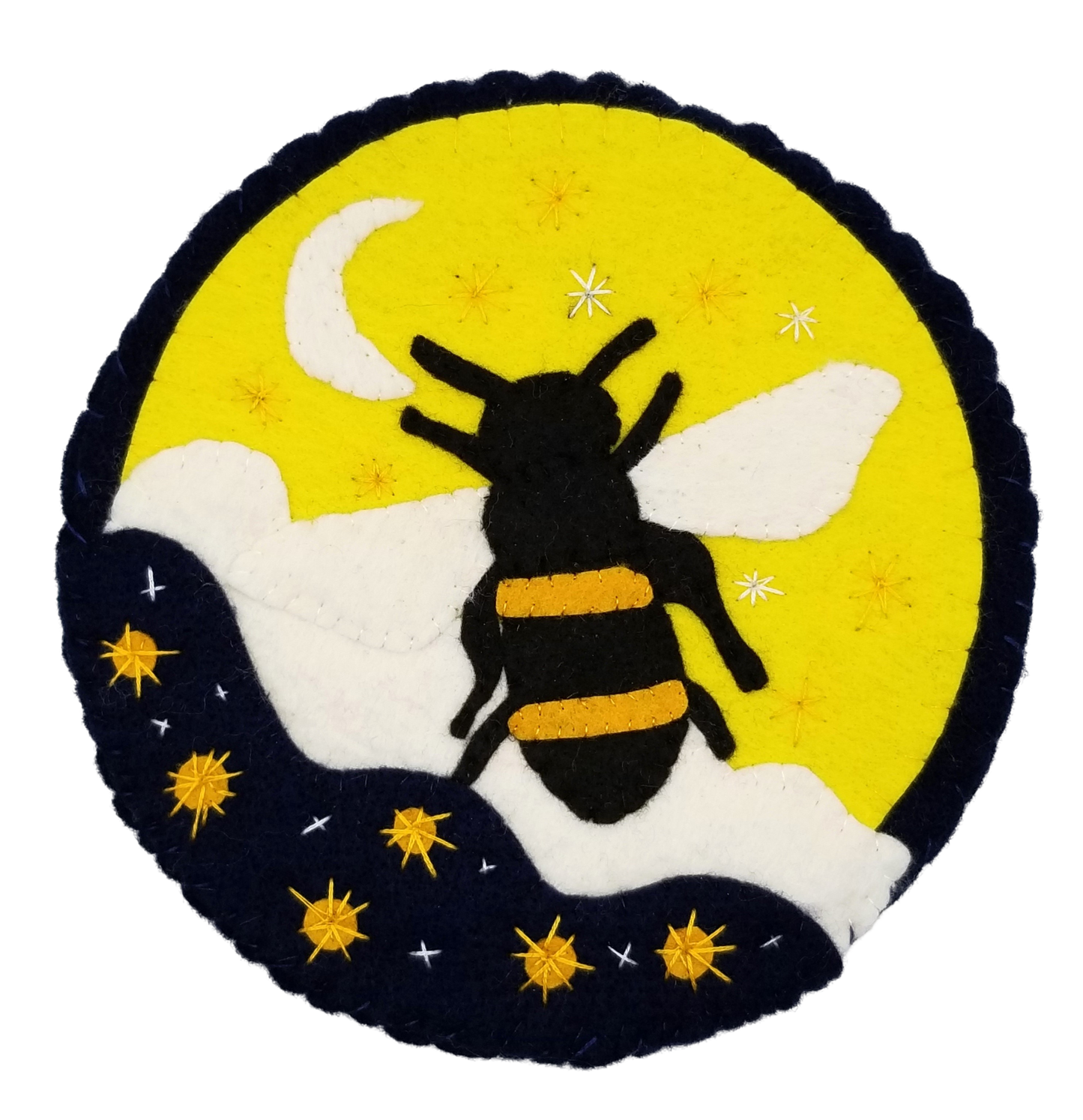 Celestial bee felt mug rug pdf pattern Night Bee, embroidery template, sewing pattern, embroidered felt pdf, embroidery pattern, bumble bee