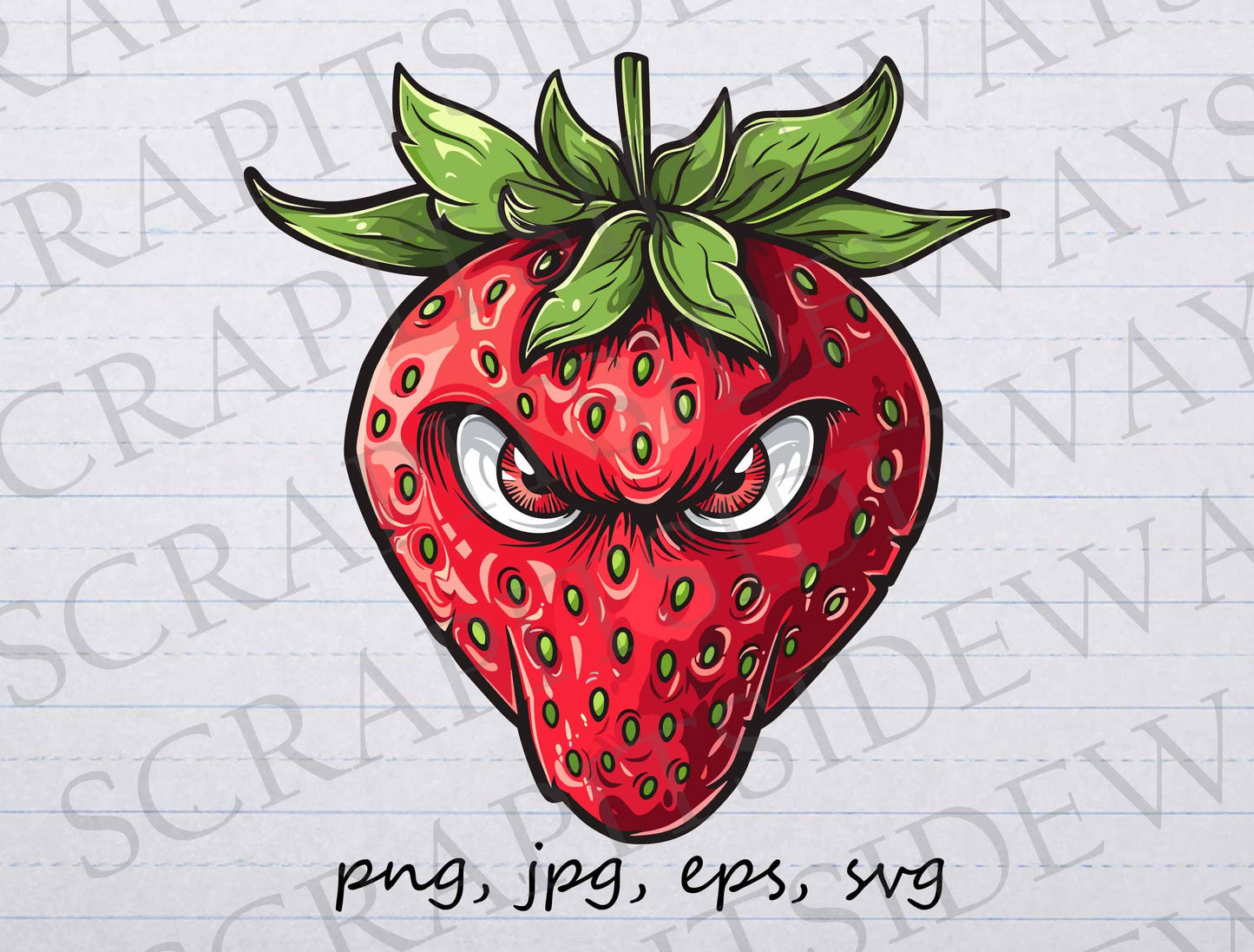 Evil strawberry clip art clipart vector graphic svg png jpg eps, angry strawberry, angry fruit, angry strawberry, cartoon strawberry,