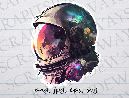 Astronaut helmet with galaxies clipart vector graphic svg png jpg eps outer space