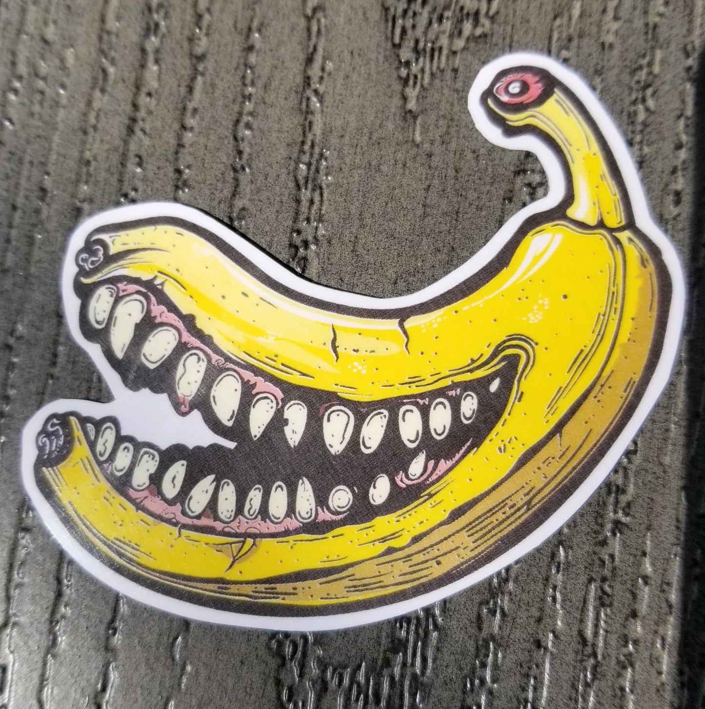 Horror Banana vinyl sticker 3 inches, water resistant decal, angry banana, angry fruit, evil fruit, funny banana, evil banana