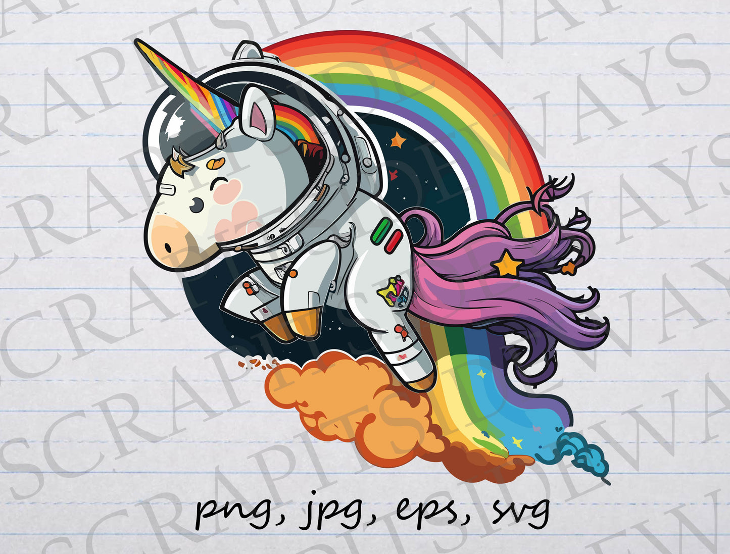 Space unicorn clipart vector graphic svg png jpg eps astronaut unicorn outer space