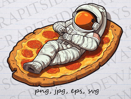 Pizza astronaut clipart vector graphic svg png jpg eps outer space space explorer astronaut with pizza bed