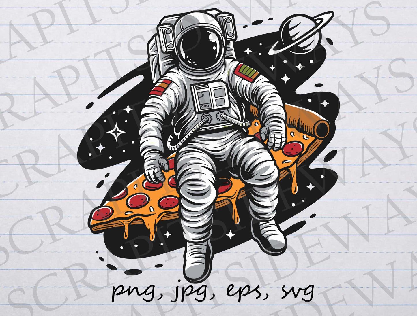 Pizza astronaut clip art clipart vector graphic svg png jpg eps, outer space, space explore,r astronaut with pizza slice