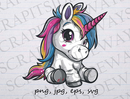 Cute cartoon unicorn with rainbow hair clip art clipart vector graphic svg png jpg eps sticker design t-shirt design beautiful unicorn