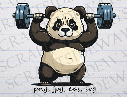 Crossfit Panda vector graphic svg png jpg eps clipart weight lifting gym strong panda