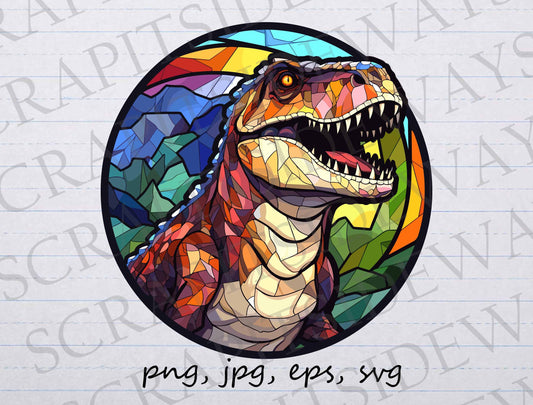 Stained glass T-Rex clip art clipart vector graphic svg png jpg eps mosaic trex, stained glass dinosaur