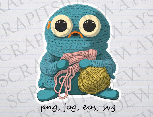 Knitting monster clipart vector graphic svg png jpg eps knit