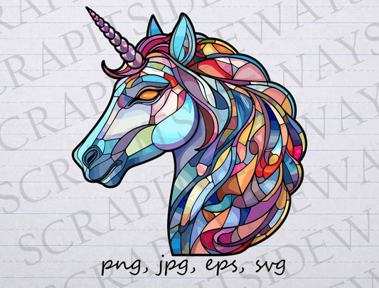 Stained glass Unicorn clip art clipart vector graphic svg png jpg eps mosaic unicorn, colorful unicorn