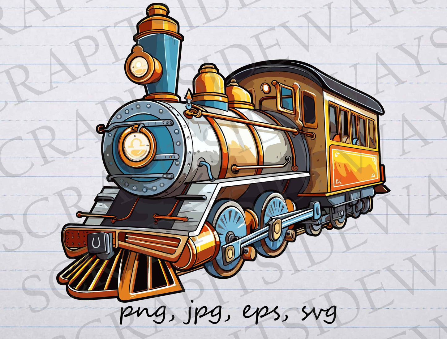 train Engine clip art clipart vector graphic svg png jpg eps, locomotive, steam engine, boys train, cartoon train