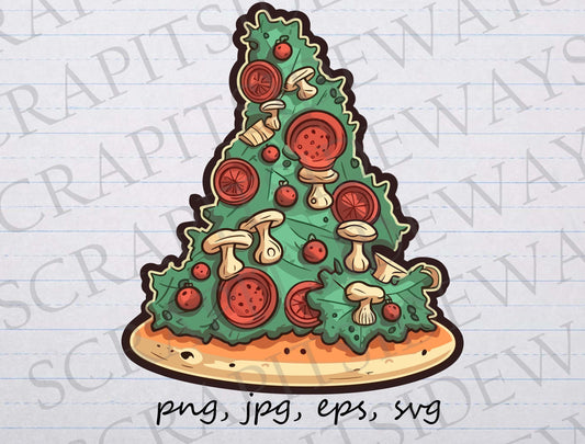 Pizza Christmas tree clip art clipart vector graphic svg png jpg eps t-shirt design sticker design, xmas tree, novelty christmas