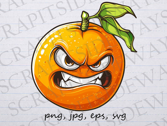 Angry orange clipart vector graphic svg png jpg eps funny food funny orange mad orange grumpy orange